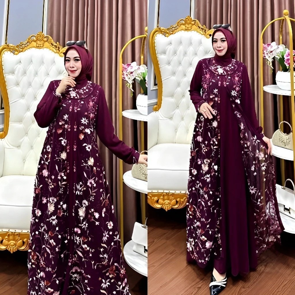 Gamis Brukat Kondangan Mewah Diandra Dress BP Size M L XL XXL XXXL LD 100-130 CM Bahan Ceruty Babydo