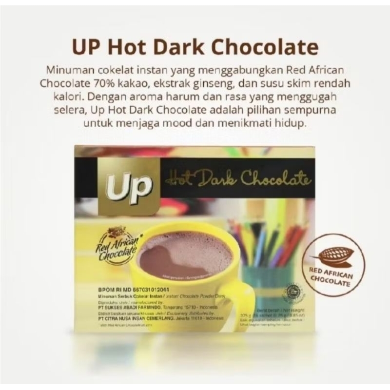 

CNI Up Hot Dark Chocolate ekstrak ginseng dan susu skim yang rendah kalori.