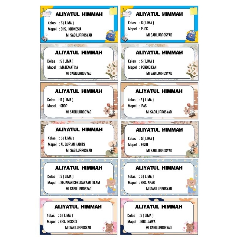 STIKER NAMA CUSTOM BUKU AESTHETIC/STIKER BUKU NAMA CUSTOM