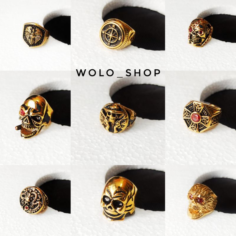 Kirim Rendom Cincin Pria Ring_Skull Gold Anti Karat