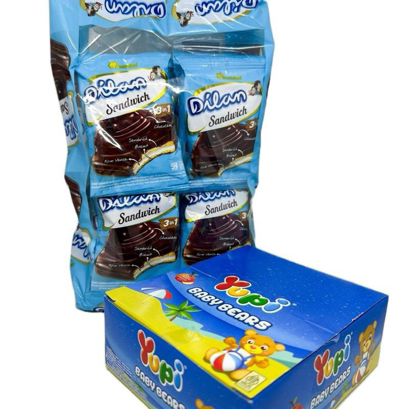 

PAKET DILAN SANDWICH GRATIS YUPI BABY BEAR Cemilan Permen Cokelat Food Snack