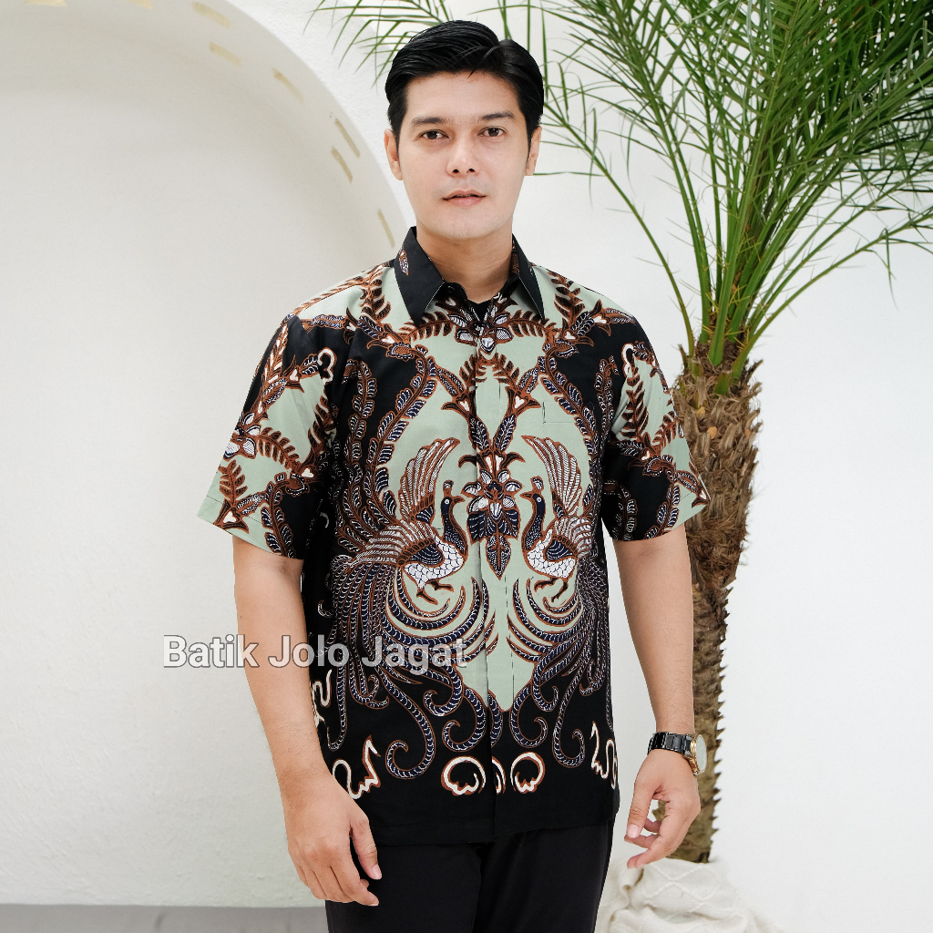 Baju Kemeja Kantor Exclusive Pria Dewasa Lengan Pendek Batik Tulis Kombinasi Furing Motif Aswangga