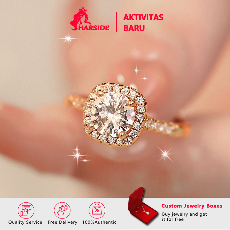 【Free Gift Box】Cincin Emas dengan Batu Permata Kotak Besar - Tahan Air & Anti Karat, Cocok untuk Pri