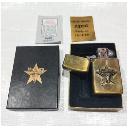 ZIPPO MARLBORO SLIM 1991 LIGHTER BRASS STAR LONGHORN STEER BULL HEAD