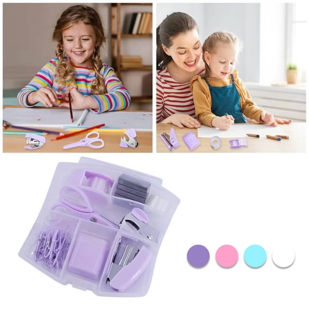 

Mini Stapler Set Macaron Color Staples Mini Ukuran Kecil Unik Kemasan Box Lucu isi 7pcs