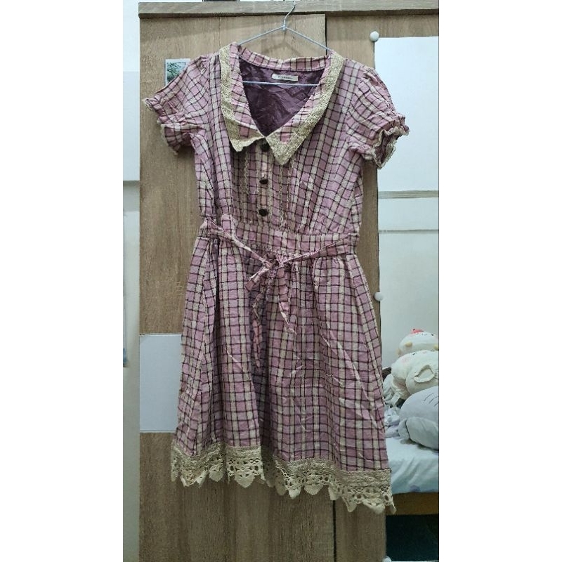 [Preloved] Dress Kawaii kotak-kotak Axes Femme