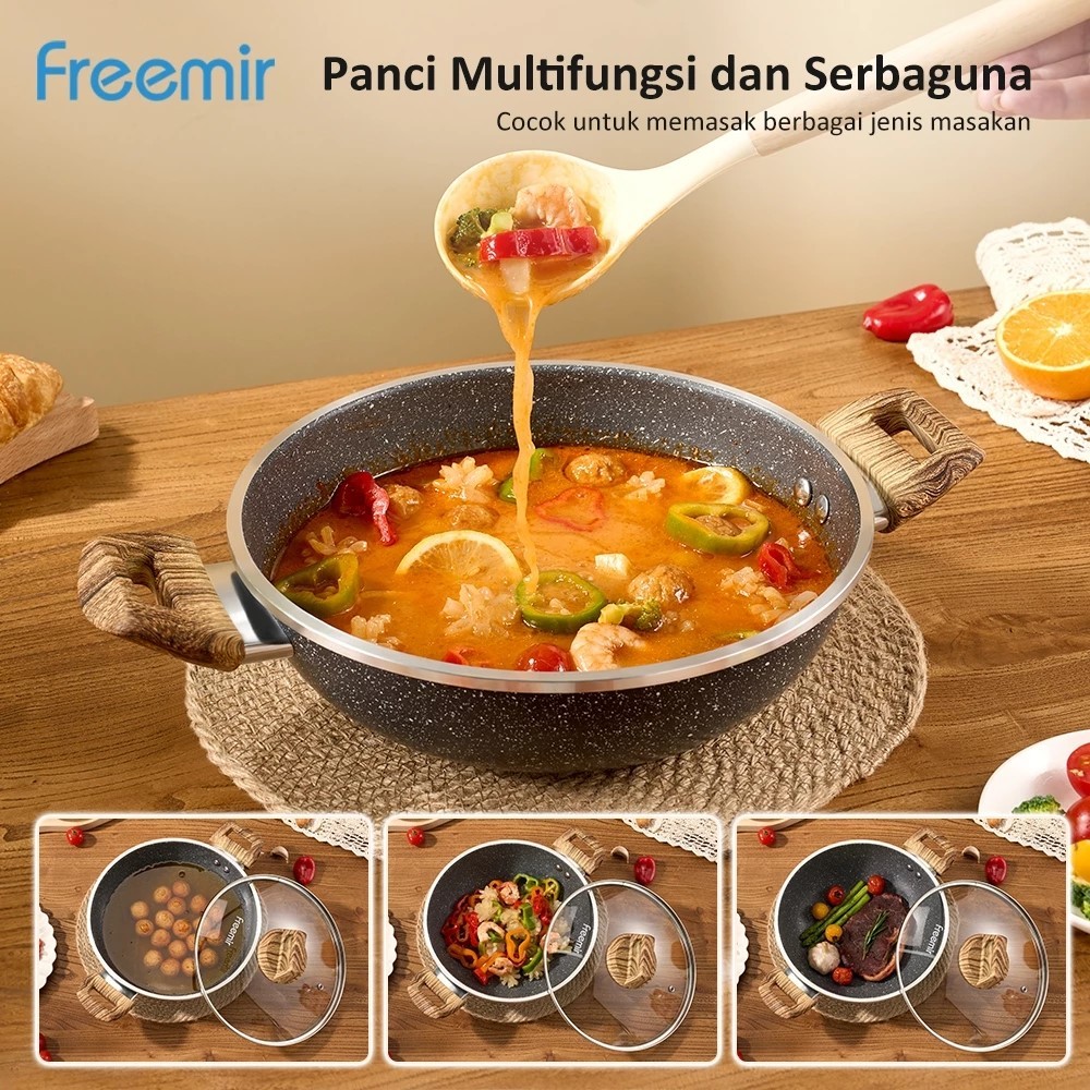 WS-FM0091 freemir Wajan Panci 24CM Wajan Anti lengket Wajan Panci Hitam Wajan Serbaguna