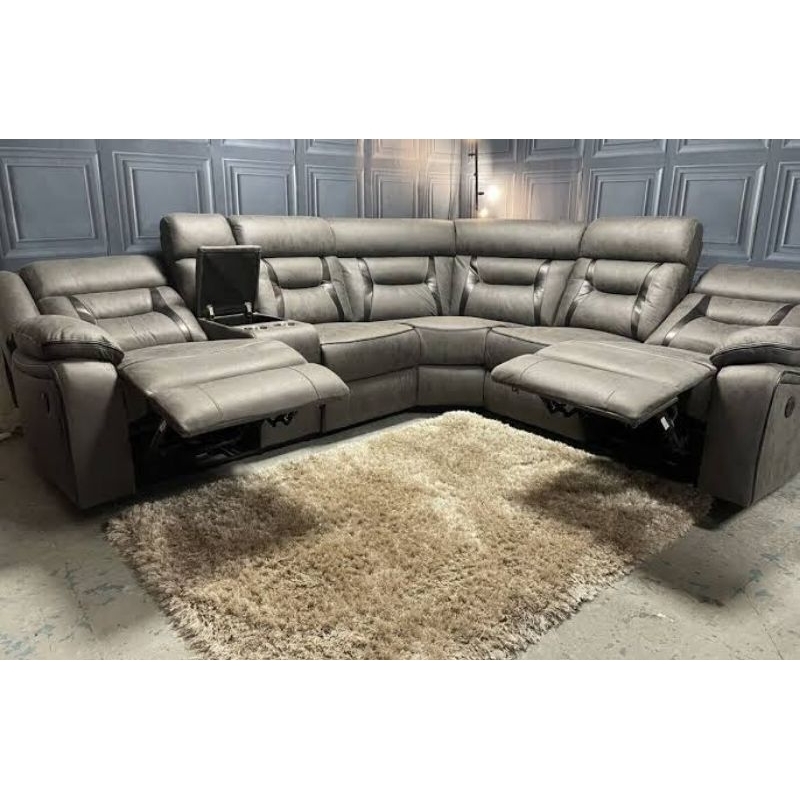 sofa sudut recliner rc mewah ruang tamu kulit leter u