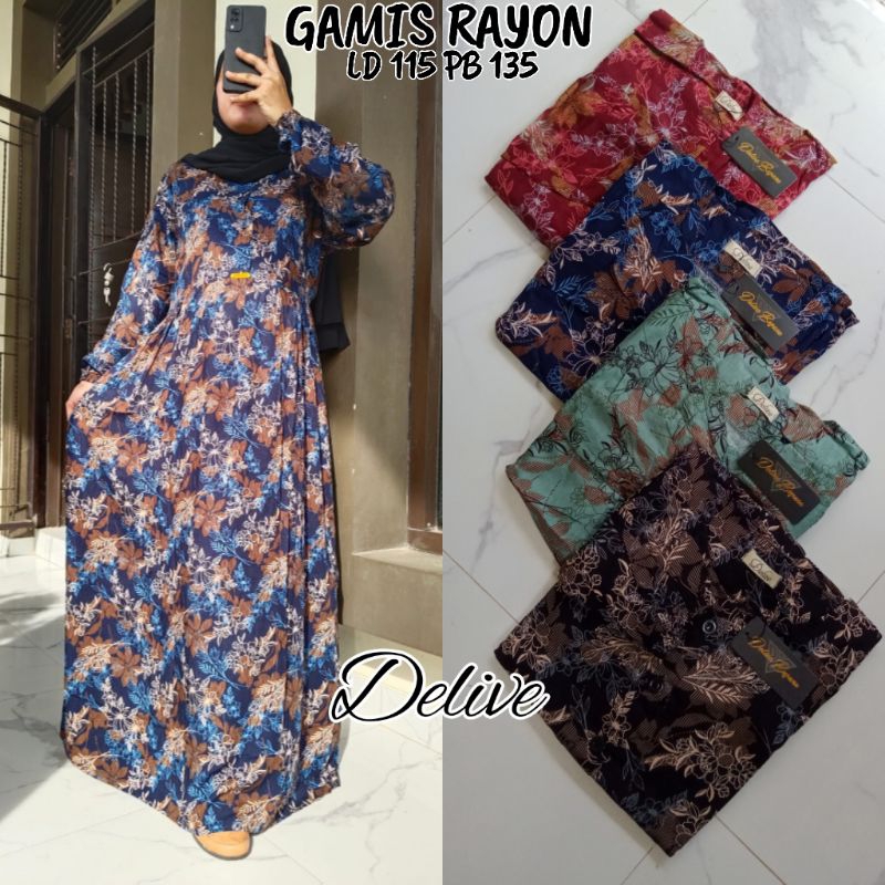 Gamis rayon//Gamis rayon motif bunga//Gamis rayon