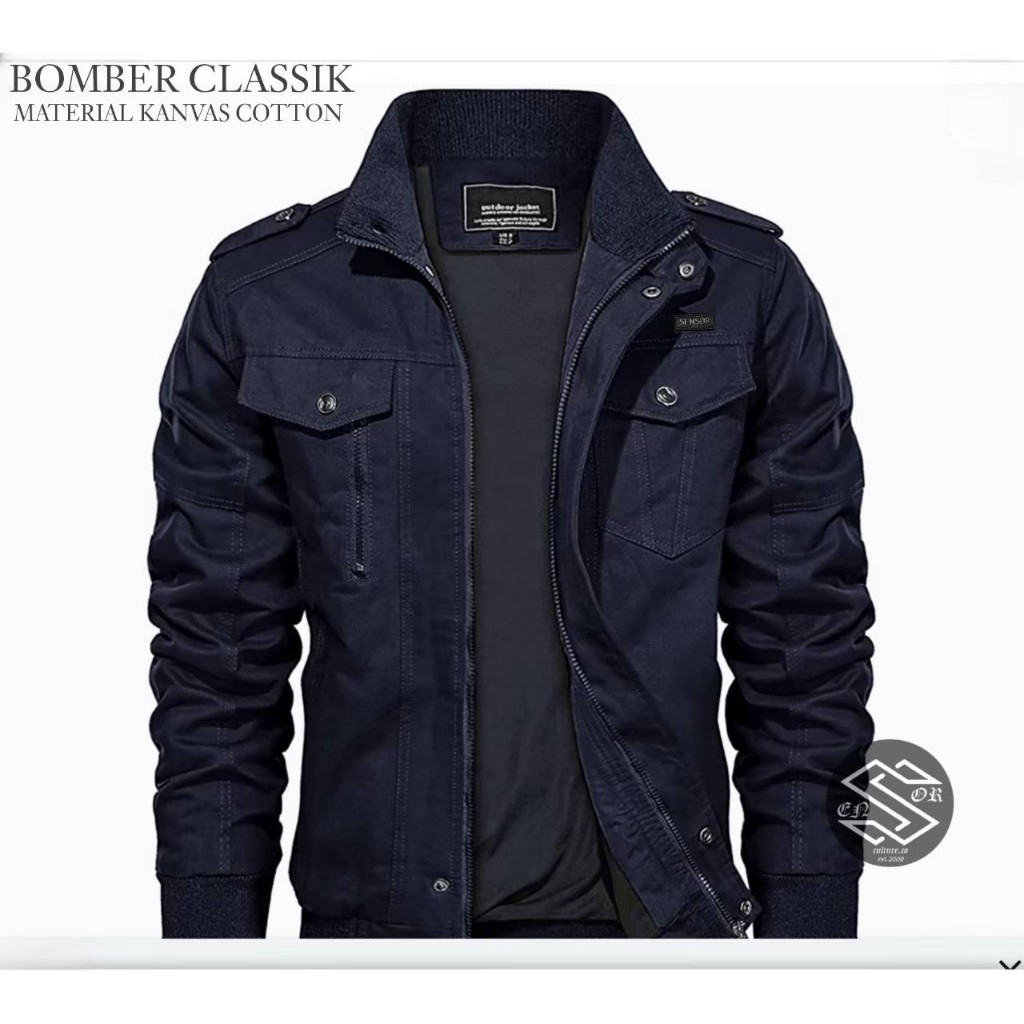 Jaket Bomber Clasik Pria Distro Bahan Baby Canvas