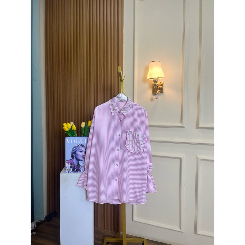 Kemeja Salur Pink