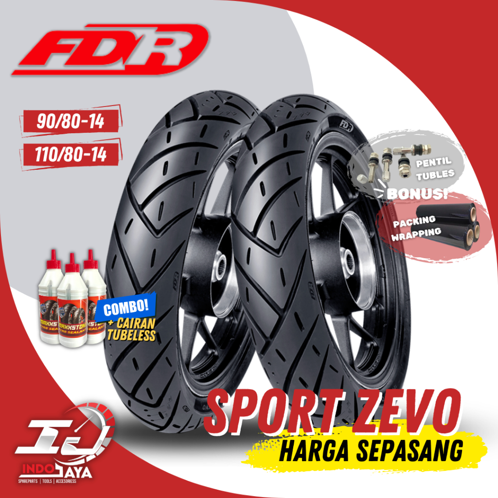 [PAKET MURAH SEPASANG] BAN FDR SPORT ZEVO TUBELESS (90/80-14 & 110/80-14) FDR ORIGINAL / BAN LUAR MO