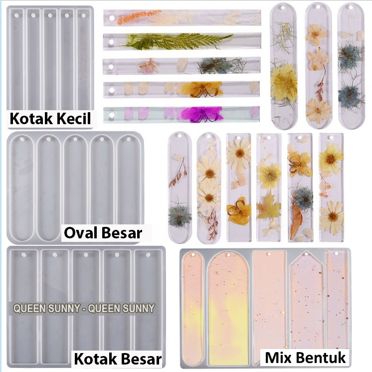 

SET 5in1 Cetakan Resin Bookmark / Pembatas Buku / Mold Silicone Bahan Resin MLD214