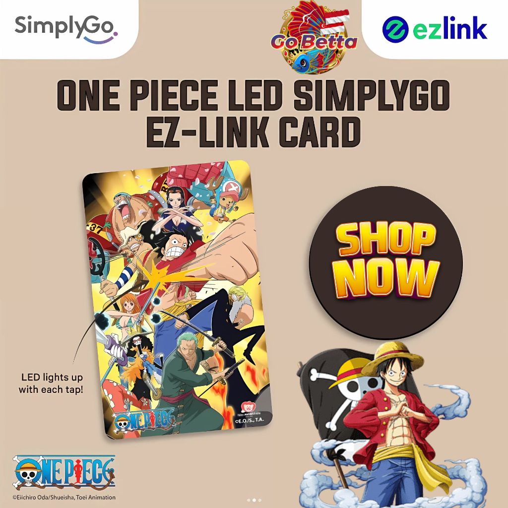 Ez Link One Piece LED SimplyGo Card  Kartu MRT & Bus Singapore Koleksi Eksklusif Fans Anime  Desain 