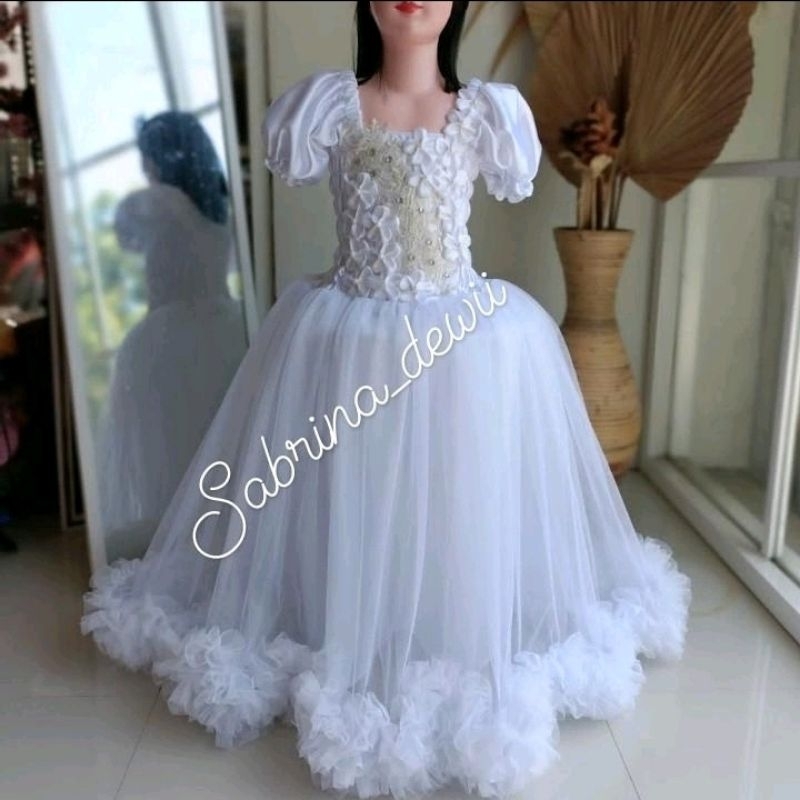 dress putih anak perempuan / gaun putih anak perempuan selutut/ dress komuni pertama