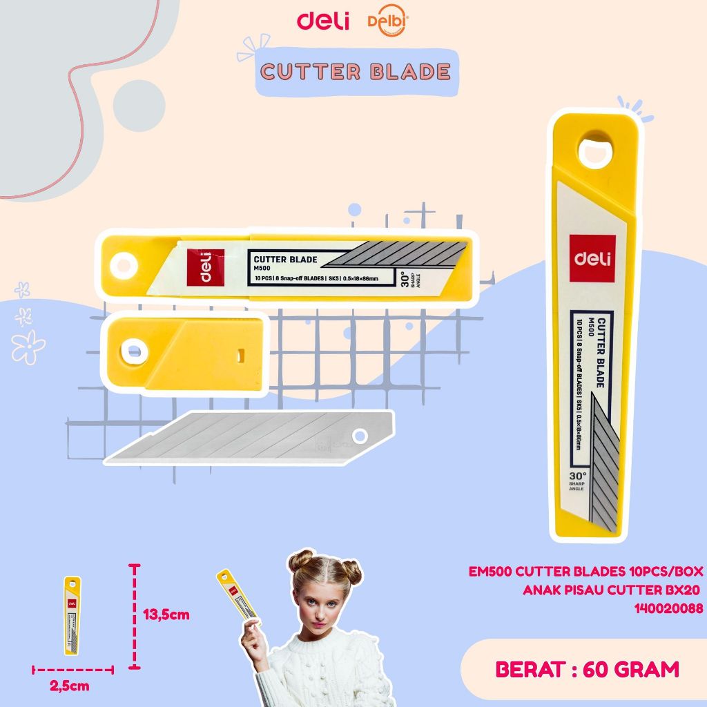 

EM500 CUTTER BLADES 10PCS/BOX ANAK PISAU CUTTER