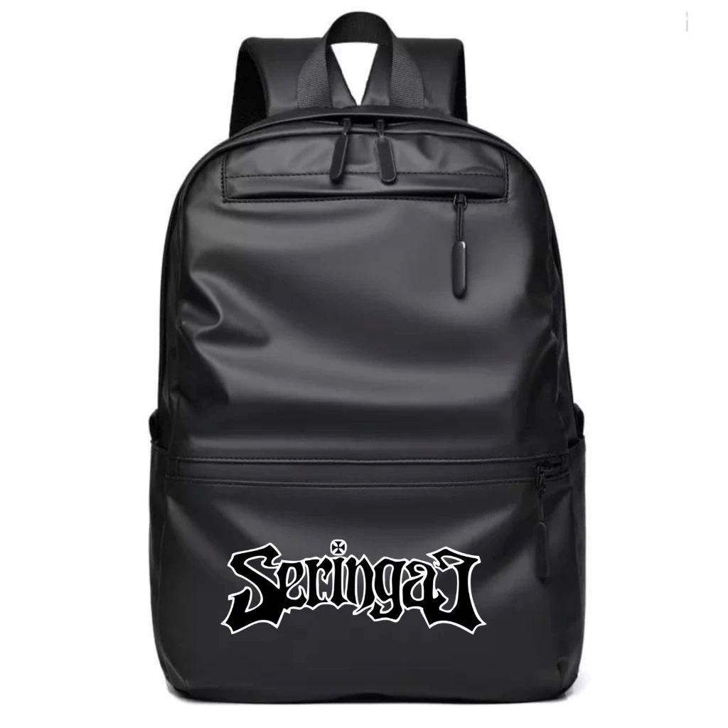 Oneshirt Tas Sekolah Keren Seringai Font Tas Backpack Anti Air Bisa COD Bahan Kulit PU Hitam