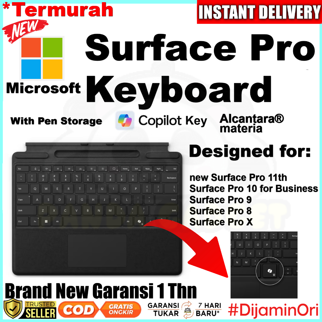 Microsoft Surface Pro Keyboard Copilot For Surface Pro 11 / 10 / 9 / 8 / X Signature Alcantara