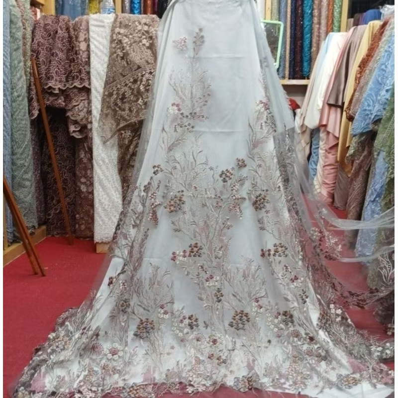 Kain Tile premium Bordir Garden two tone/ kebaya brokat