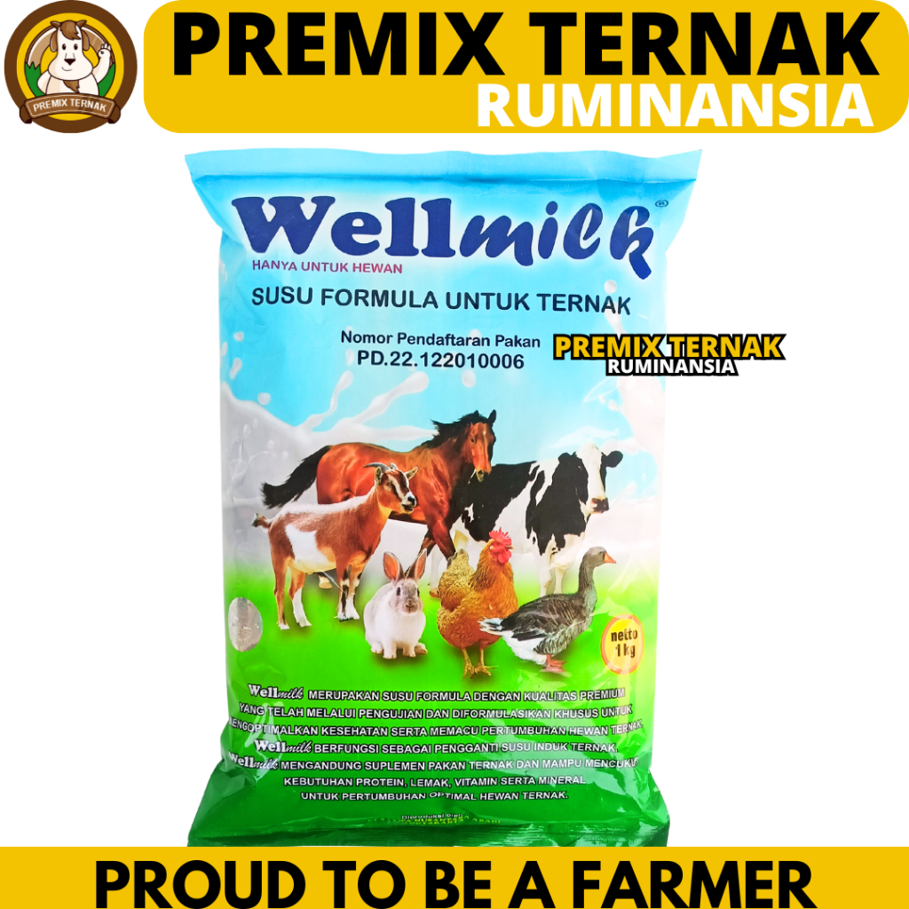 SUSU WELLMILK 1KG - Wellmilk Susu Anak Sapi Kambing Domba Hewan Pengganti Susu Induk Like CMR TERNAK