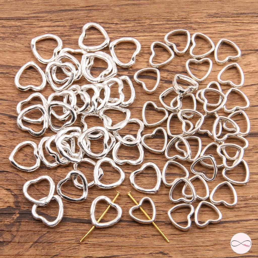 Liontin Penghubung Manik manik Bentuk Hati Lubang Ganda Spacer Paduan Aksesoris DIY