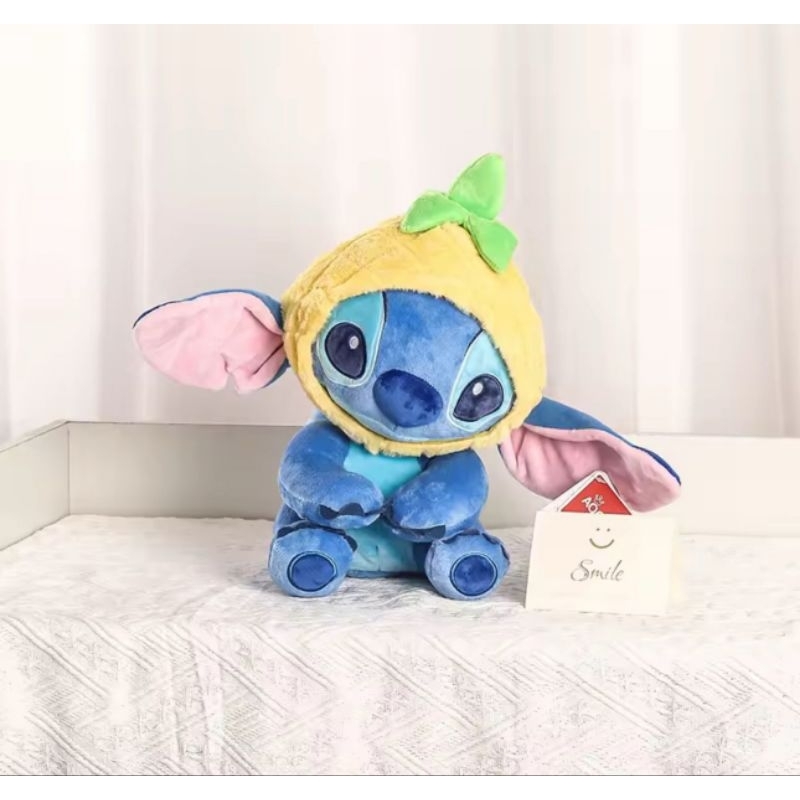 Boneka stitch topi kuning fluffy ori import