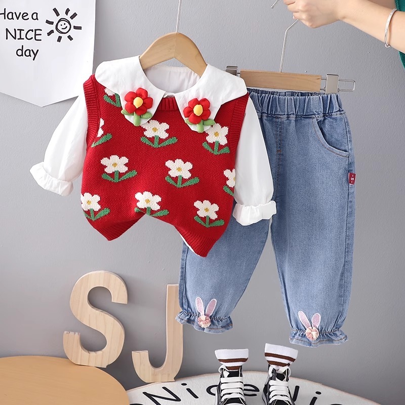 Setelan Import Premium  Baju & Celana Jeans Anak Perempuan Usia 1-4 Tahun | Oneset Model 2in1 Baju K
