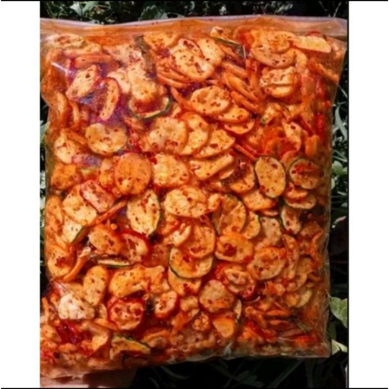 

Kerupuk kemplang seblak kering pedas Daun jeruk