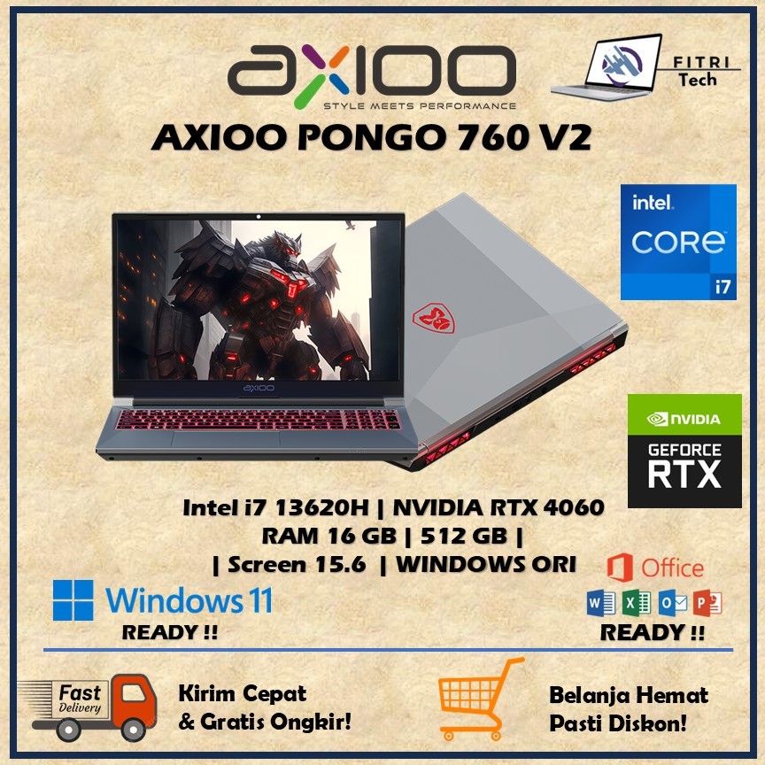 AXIOO PONGO 760 V2 | INTEL I7 13620H | NVIDIA RTX4060 8GB | RAM 16GB | ROM 512GB