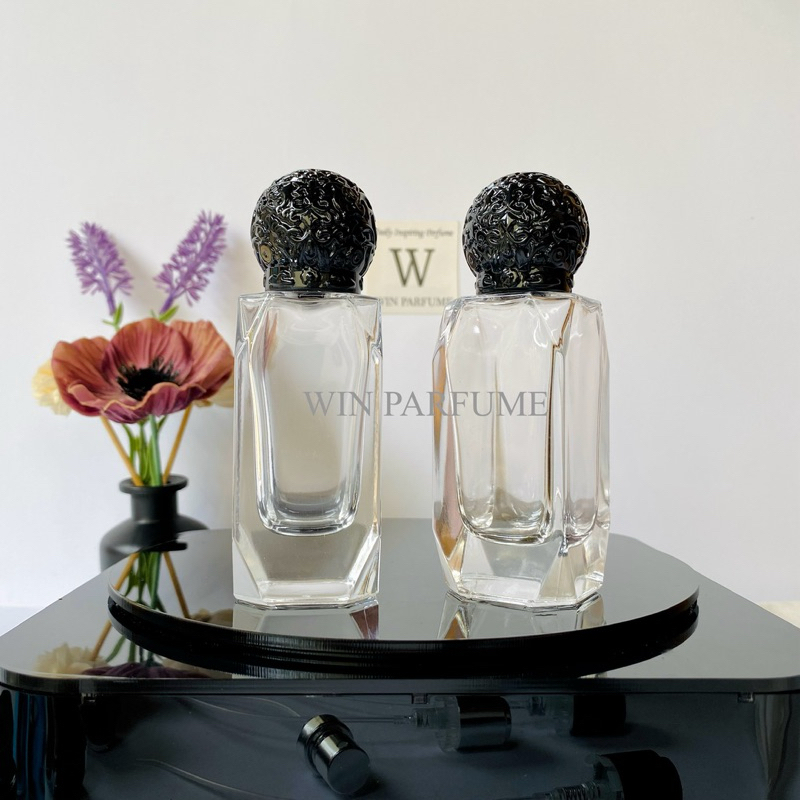 Botol Parfume Mewah 50ml Crystal Diamond Semi Press Tutup Flower Hitam Exclusive Ring Spray Silver