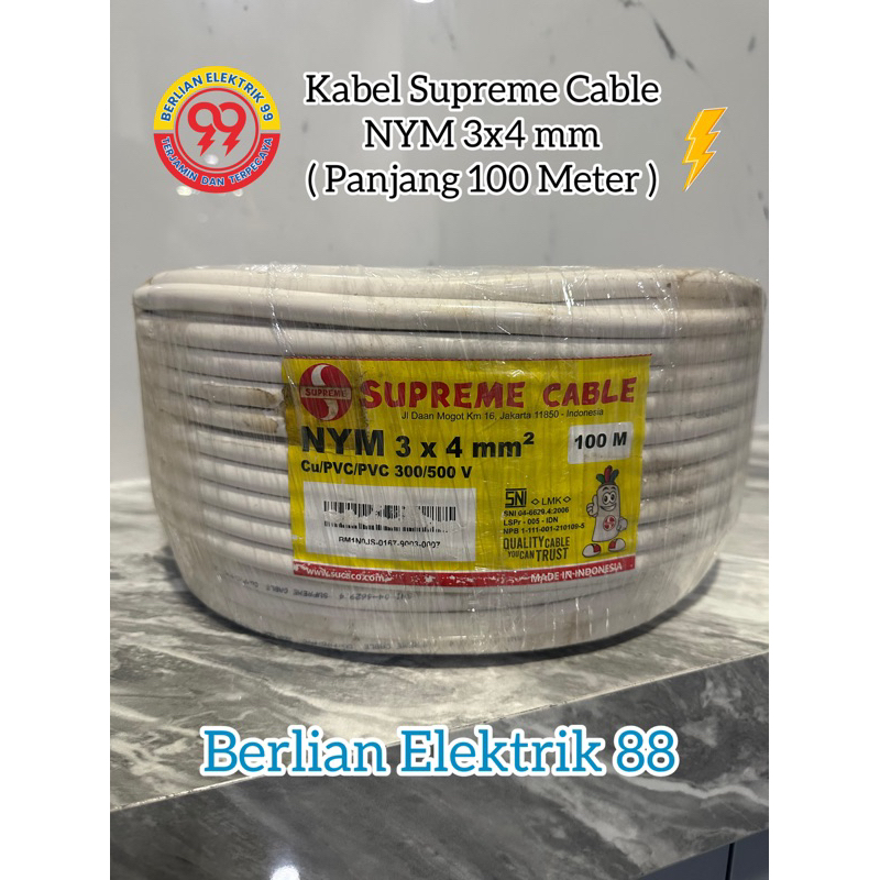 kabel NYM 3x4mm putih(1roll 100meter)SUPREME CABLE 3x4MM