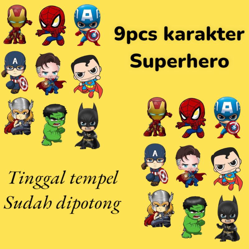 

Stiker SUPERHERO 9pcs Siap Tempel - Sticker Karakter Batman Hulk Spiderman Lucu