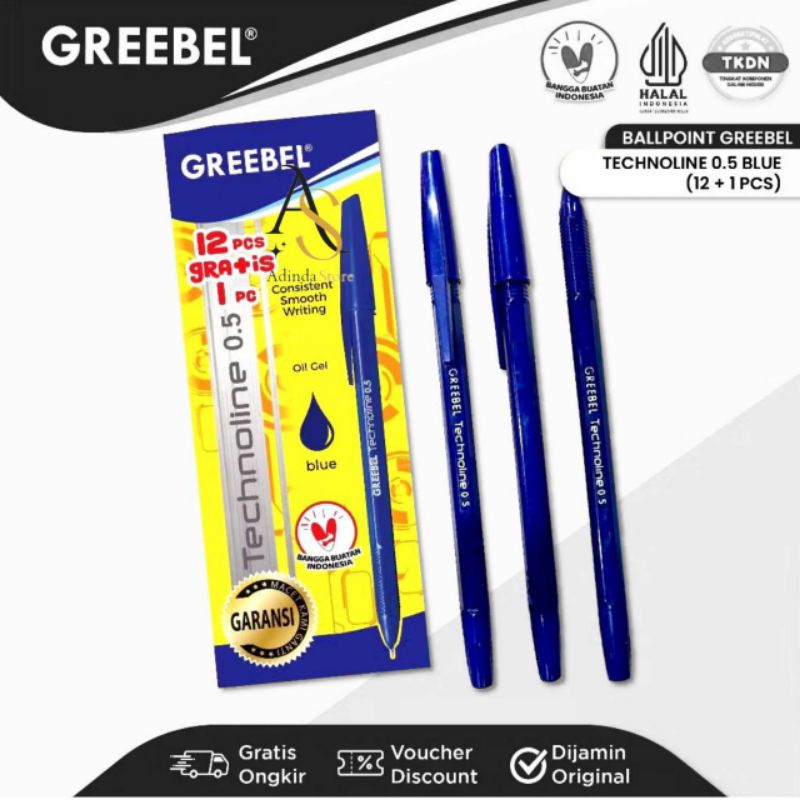 

GREEBEL Pulpen Ballpen / Technoline 0.5 Biru / Ballpoint Bolpen Bolpoin Pen Gel