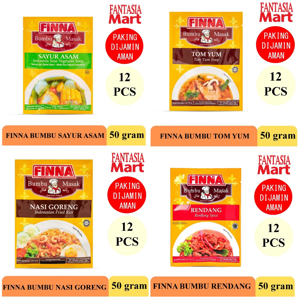 

FINNA ANEKA BUMBU MASAK PACK 12 PCS 50 GRAM FUN CORNER DENGAN PAKING AMAN