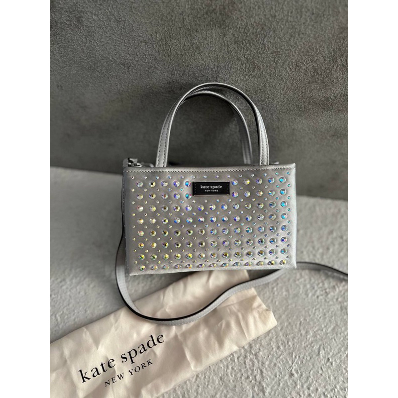 Ready KS Sam Icon Crystal Embellished Febric Mini Tote Crossbody Bag Grey - Butiq Collection  Sz