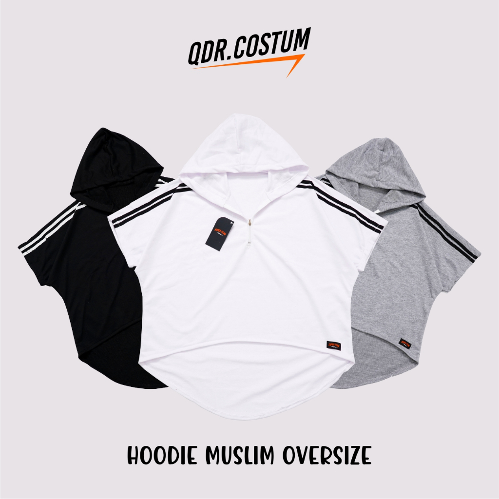 Hoodie Olahraga Wanita Muslimah Oversize Sporty Stylish Hijab lengan pendek