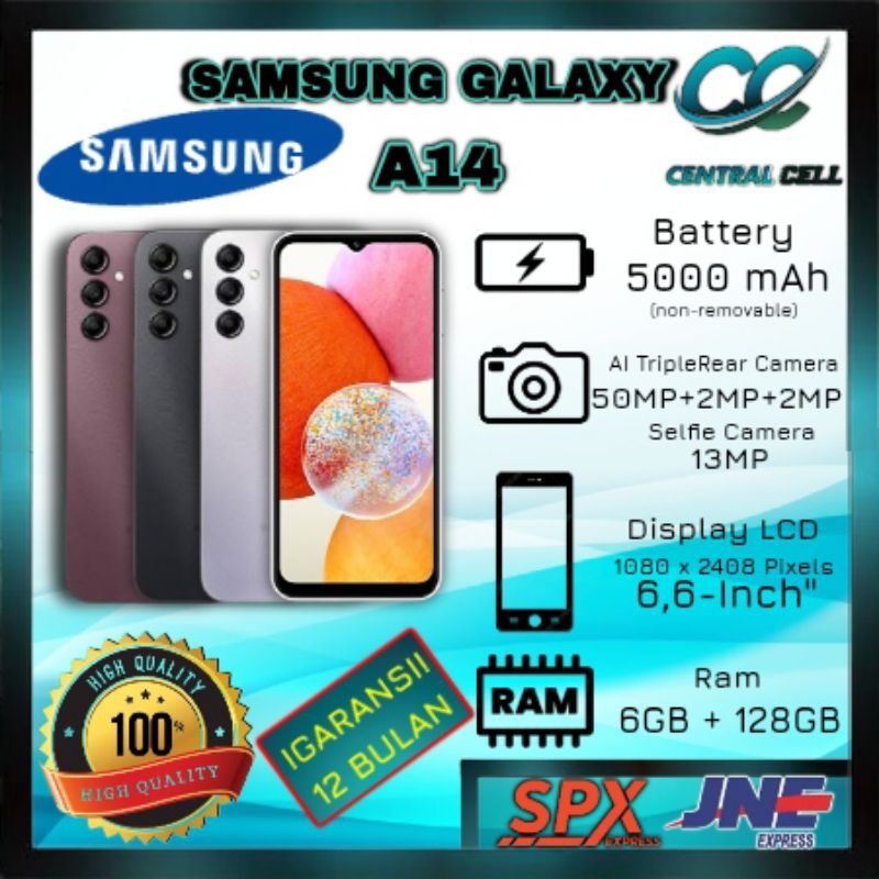 [NEW] HP SAMSUNG A14 Ram 6+128GB Camera 50MP + Display 6,6 inches + Battery 5000mAh + Fast Charging 