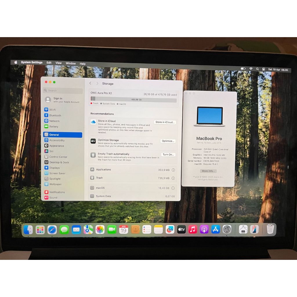 Macbook Pro Retina 15 2013 i7 16/500gb MacOS Sequoia (OS Terbaru)