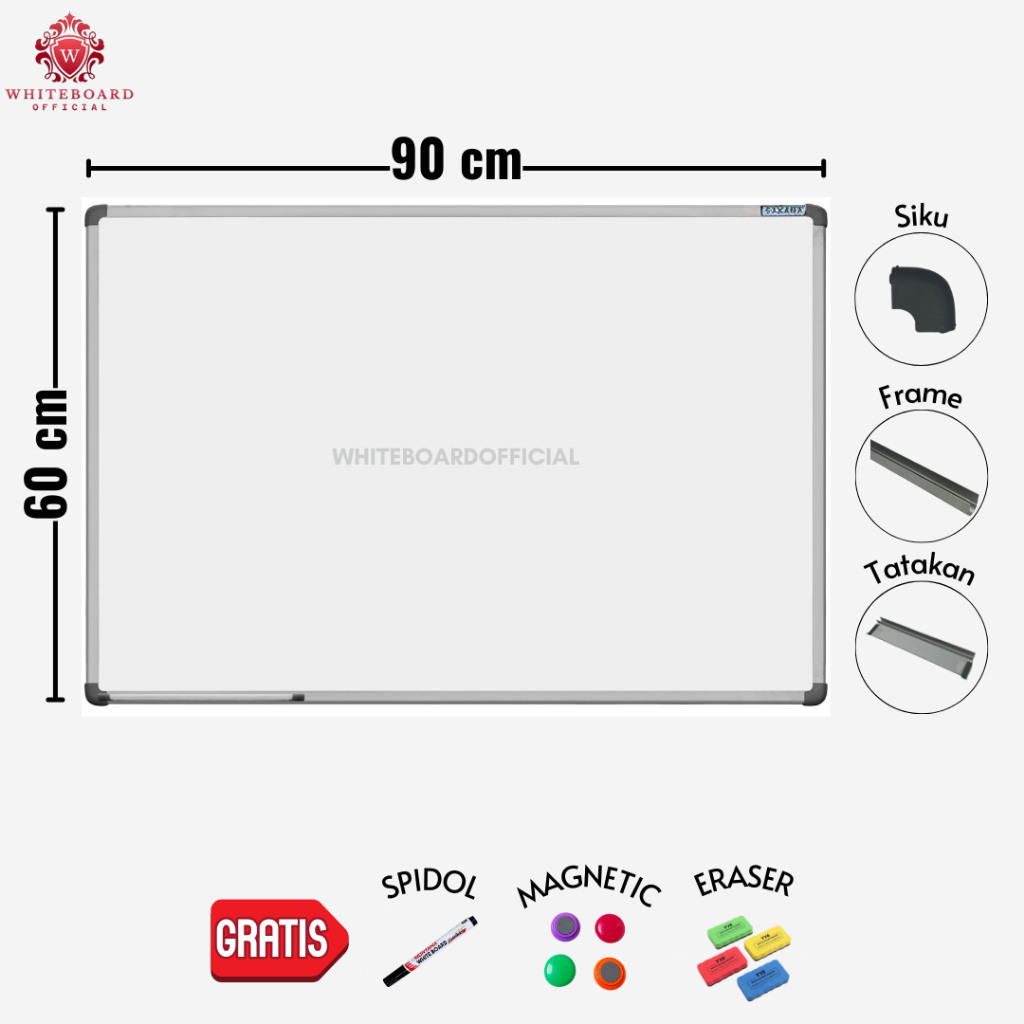 Whiteboard Sakana Magnet 60 x 90cm / Papan Tulis Magnet 60 x 90cm