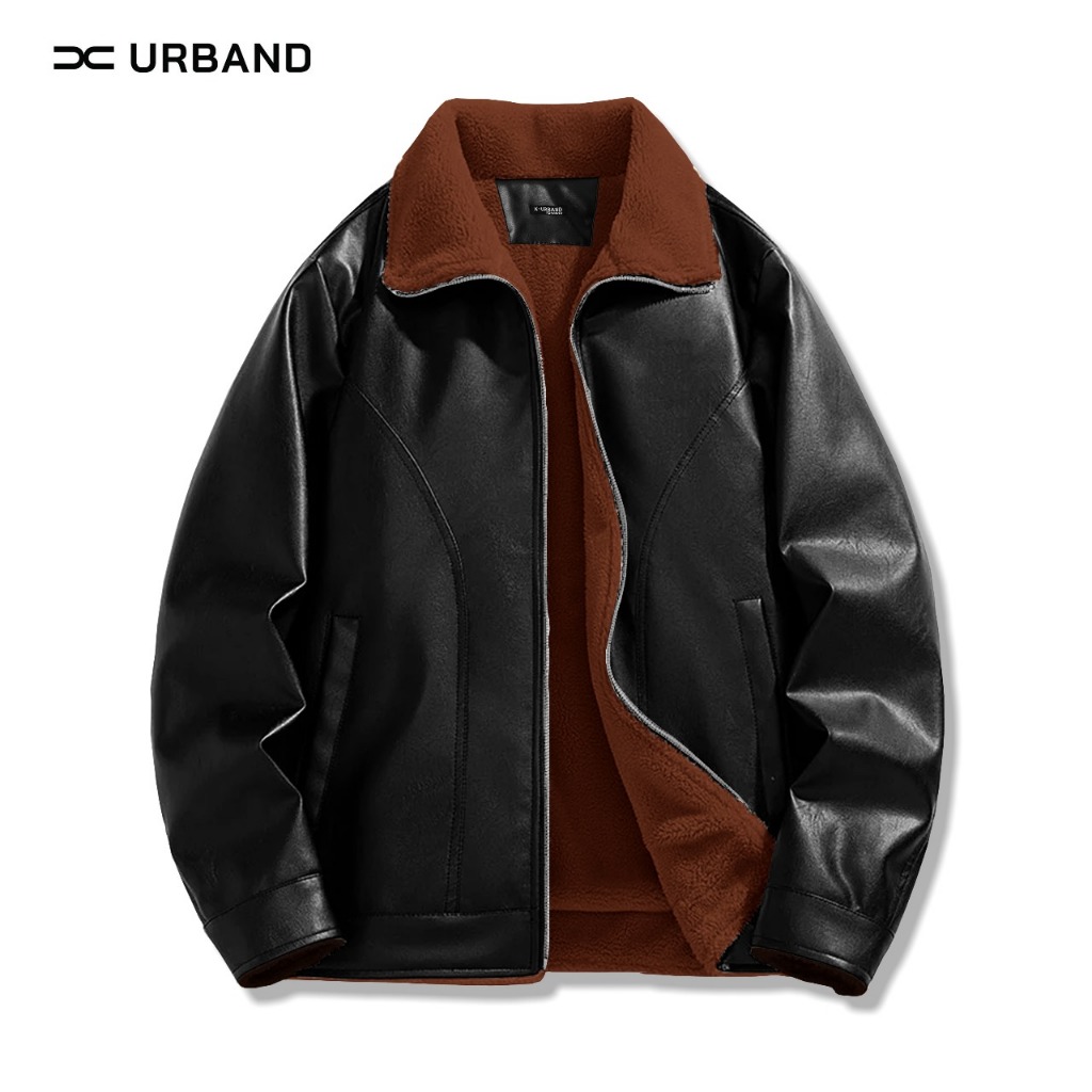 Jaket Kulit Sintetis Berbulu Sherpa Casual - Jaket Pria Wanita Berbulu Sherpa Musim Dingin A563