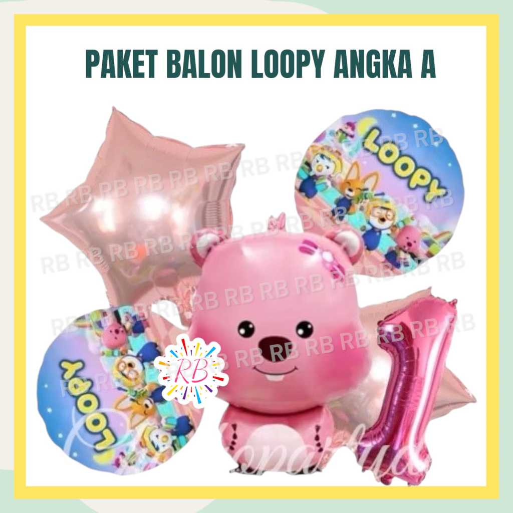 Paket Balon LOOPY PORORO ANGKA A / Dekorasi Ulang Tahun Balon Pororo Loopy