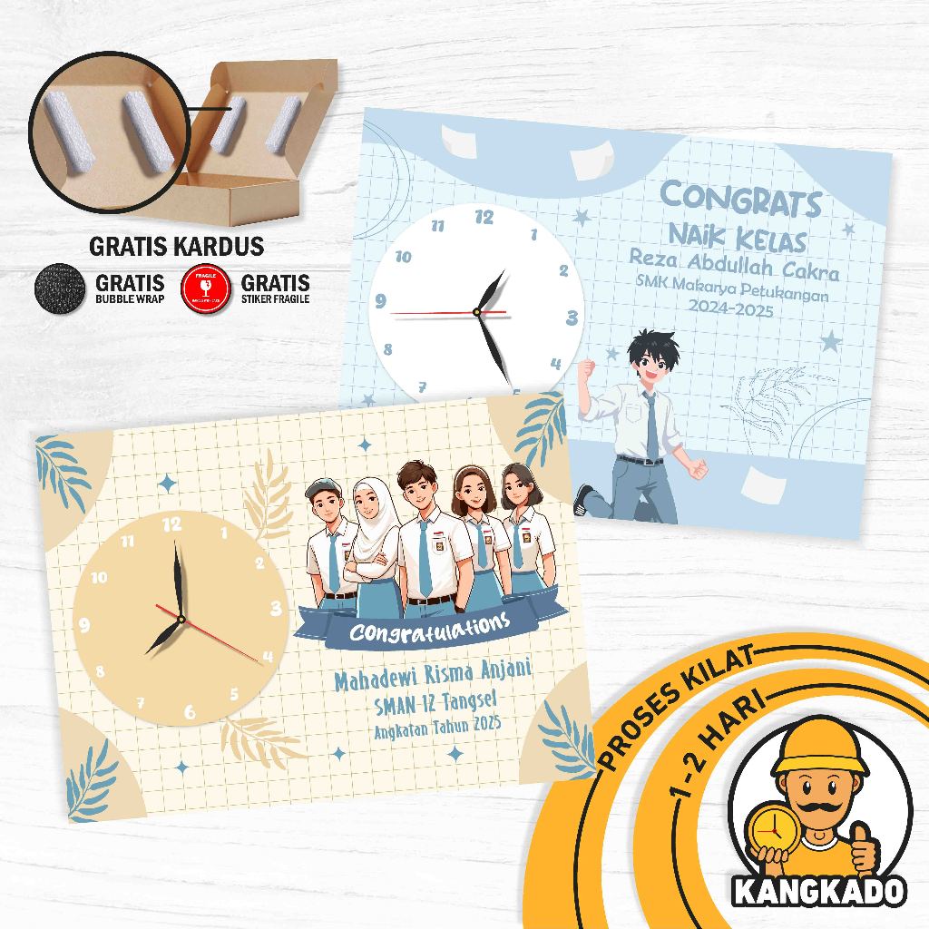 JAM DUDUK UKURAN 10CM X 15CM KADO PERPISAHAN SEKOLAH SMA SMK GIFT WISUDA KARTUN HADIAH GRADUATION