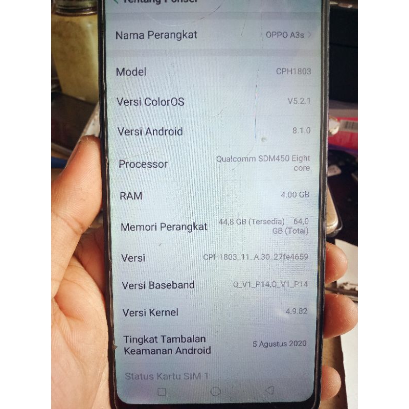 MESIN OPPO A3S CPH1803 REFURBIS RAM 4/64 NORMAL TESTED