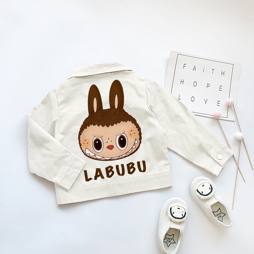 Jaket Anak Perempuan Stelan Crop Top Keren Bergambar Labubu Lucu