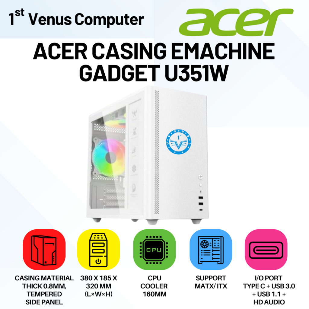 Casing PC Acer Emachine Gadget U351W m-Atx White - U351 / ACER GADGET U351B U351W Mini Tower MATX Em