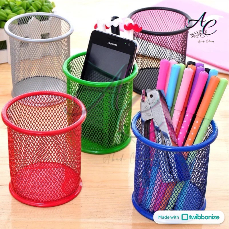 

10E Tempat Pen / Pensil Keranjang Jaring Besi Hitam/Warna