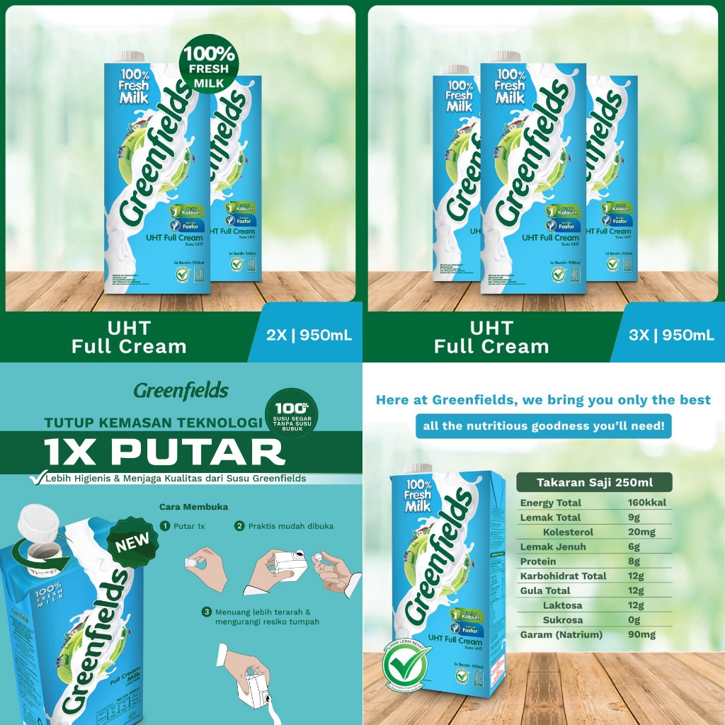 

Greenfields Susu UHT Plain Full Cream 950mL 950 ml [Twinpack & Triplepack]