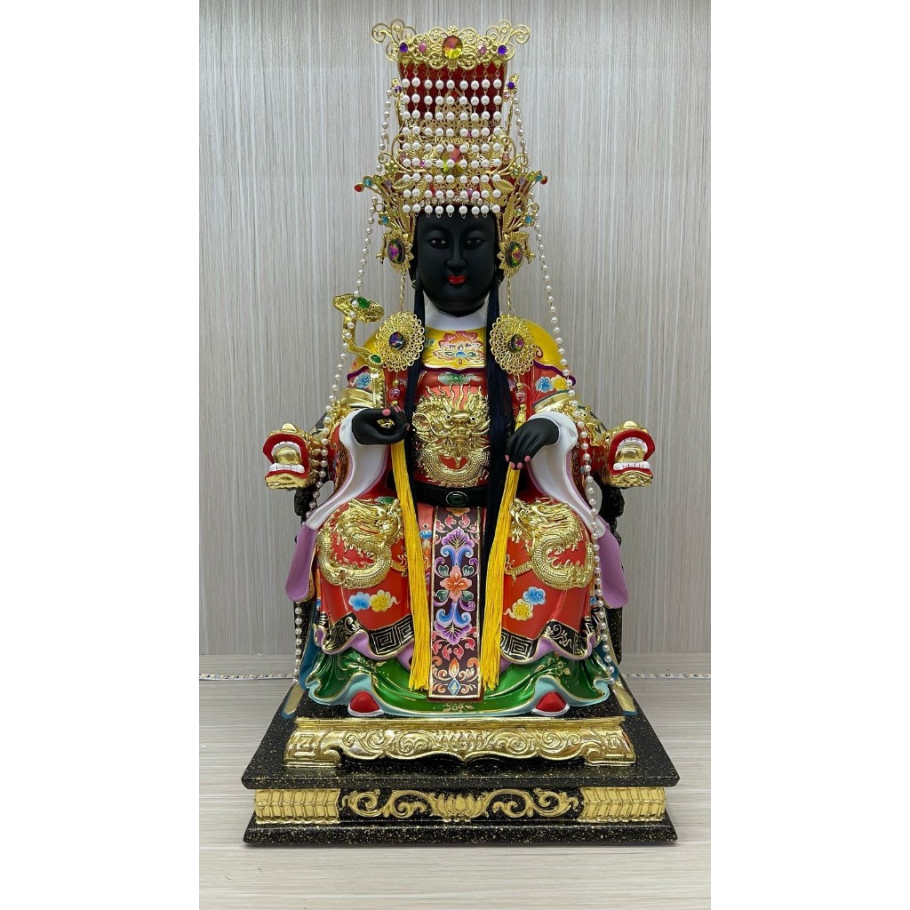 patung dewi maco / ma co / ma cho / mazu / hei mian  - 16 inch - kayu taiwan - mt - merah - l25