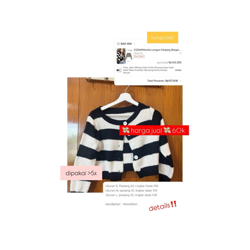 [PRELOVED] Cardigan Belang Belang Hitam Putih