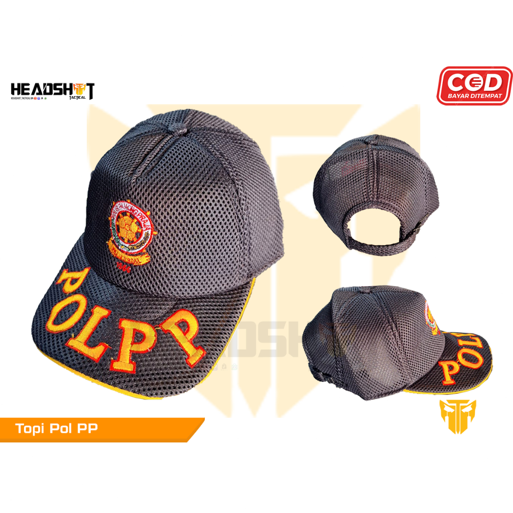 Topi Satpol PP Logo - Topi Lapangan Pol PP DoubleMesh - Topi Satpol PP Double Mesh Hitam - Topi Pol 